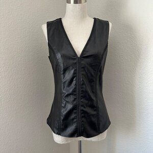 Angl Blouse Sleeveless V Neck Faux Leather Minimalist Black Sz S